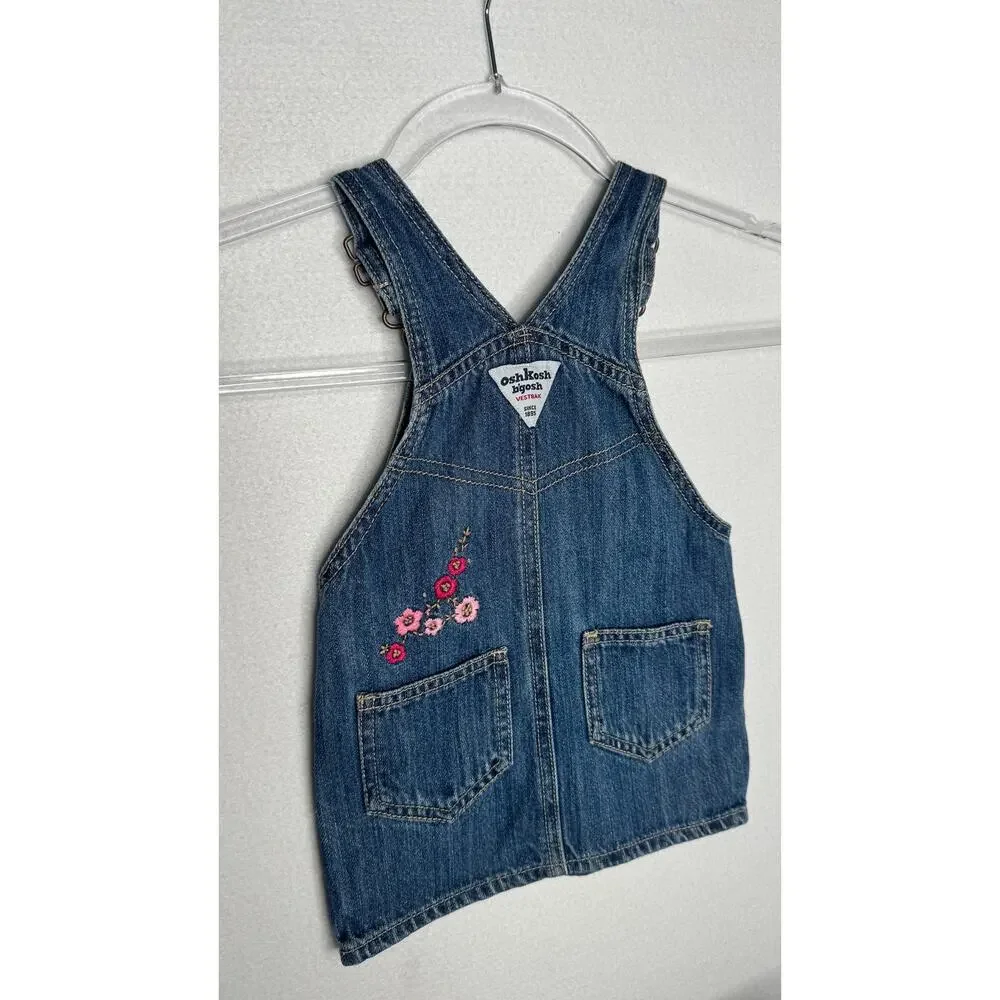 Y2K OshKosh B’gosh Denim Jumper Dress Floral Embroidered 12M